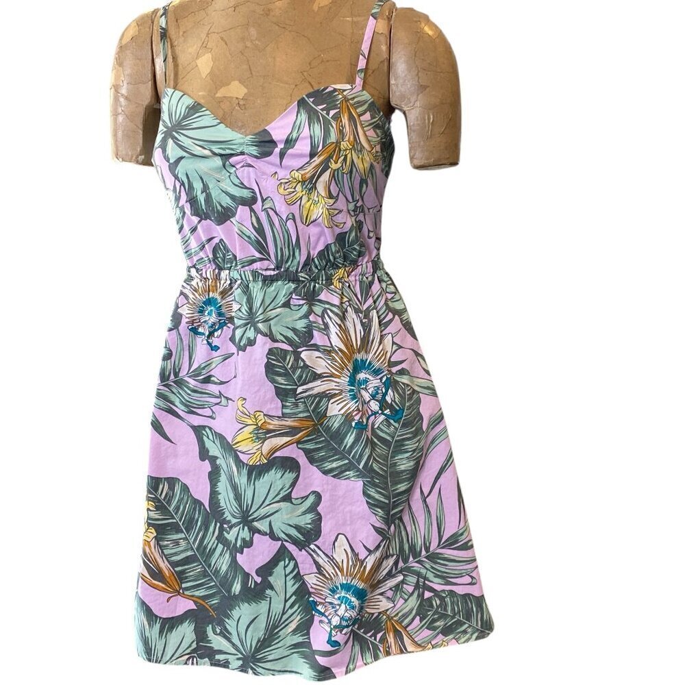 J.Crew‎ Tropical Floral Print Poplin Pink/Lavender Floral Sun Dress S #333F